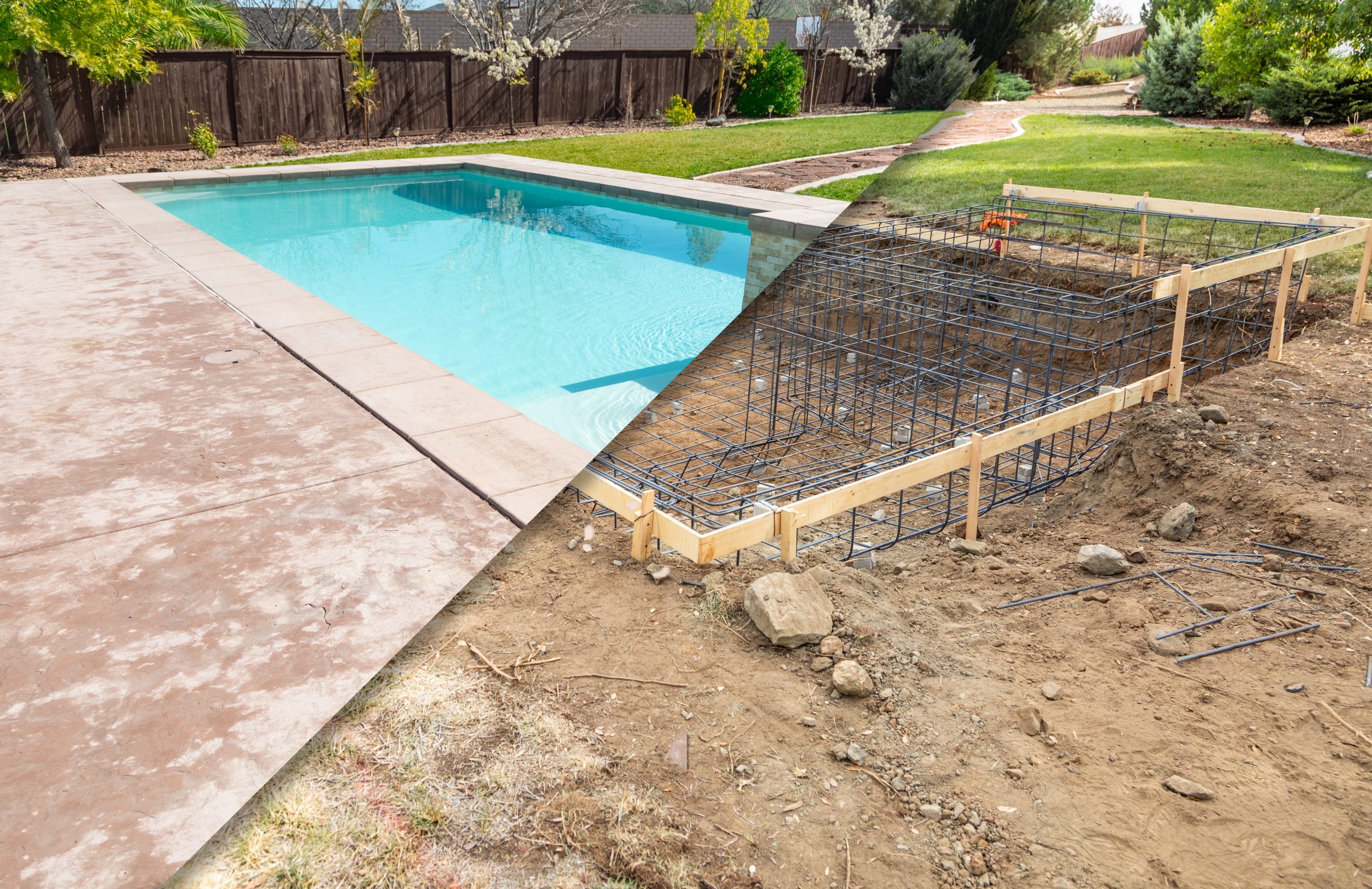 Before and After Pool Build Construction Site.